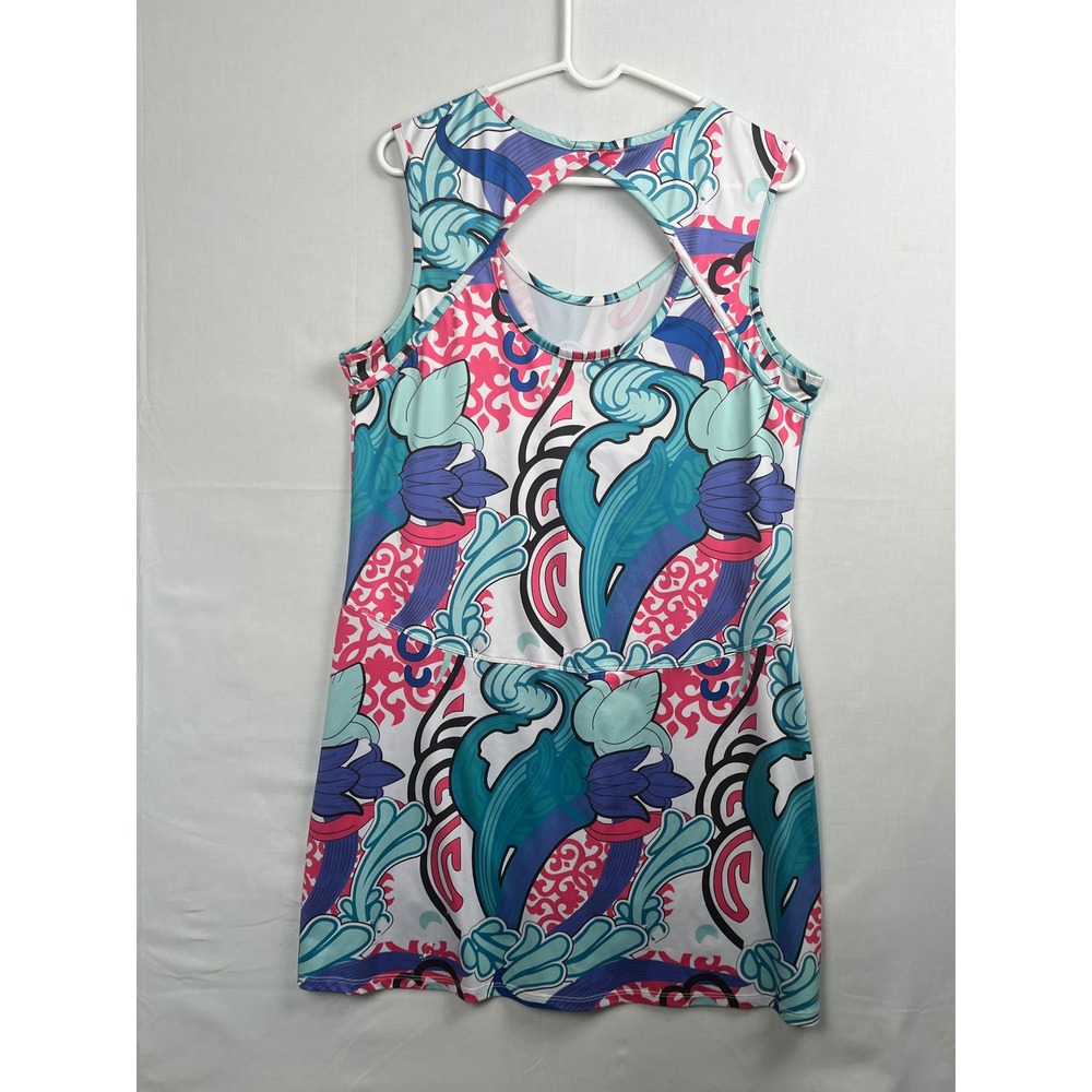 Reel Legends Womens Sleeveless Athletic Dress Keyhole Back Floral Paisley Large